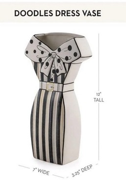 Mackenzie Childs Doodles Dress Vase - Whimsical Courtly Stripe & Polka Dots