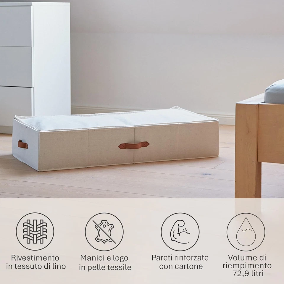 LOVE IT STORE IT Premium Contenitore Sottoletto in Tessuto Lino Cotone Con Cerni - Immagine 4 di 4