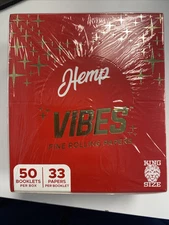 VIBES FINE  ROLLING PAPER HEMP KING SIZE SLIM BOOKLETS BOX 50 PACKS 33/ PACK