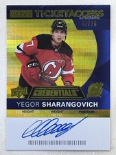 Yegor Sharangovich 2021-22 Upper Deck Credentials Debut Ticket Yellow Auto /75