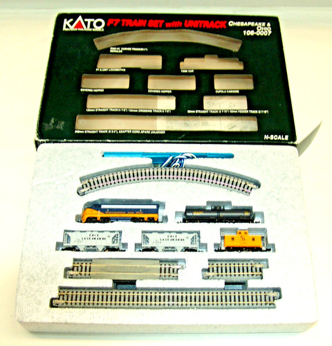 KATO N SCALE 106-0007 C&O CHESAPEAKE & OHIO F7 TANK HOPPER CABBOSE TRAIN SET | Zustand: Used