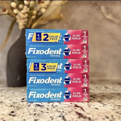 5packs-Fixodent Original Complete Denture Adhesive Cream-2.4oz(68g)*NEW-FREESHIP