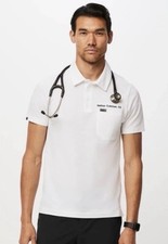 FIGS FIGSPRO Mens Technical Pique Scrub Polo White Large 45 EMS Nurse NWT