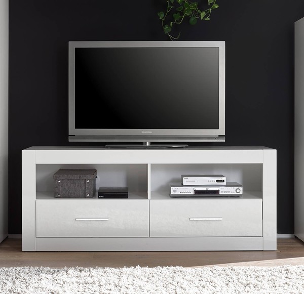 Lowboard Tv-Unterschrank Fernsehtisch Bianco 150Cm Weiß / Weiß Hochglanz Led Neu-image