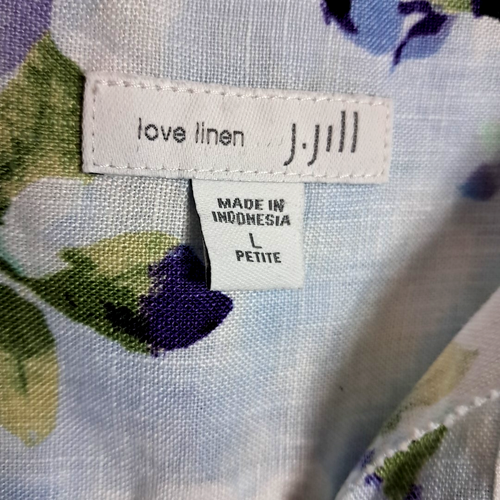 J Jill Love Linen Watercolor Floral Roll Tab Sleeve Mini Dress Large White Blue - Picture 6 of 18