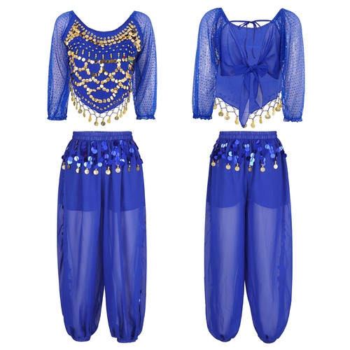 Damen Kostüm Saum Set Karneval Outfit unregelmäßig Chiffon Hose Bollywood Rücken - Bild 7 von 72