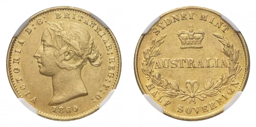 Australia 1860 1/2 Sovereign Sydney mint NGC AU50 RARE