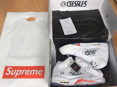 Supreme x Nike Air Jordan 5 2015 WHITE-VARSITY RED Retro V UK10