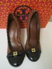 TORY BURCH ROMY ALMOND BLACK LEATHER MID HEEL NIB SZ 7 — photo 1