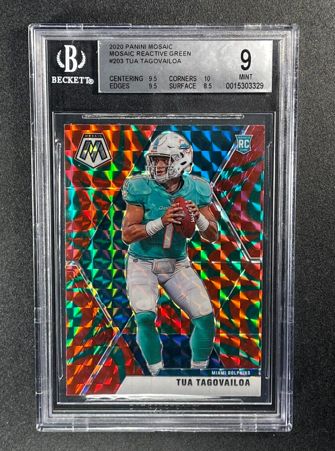 TUA TAGOVAILOA 2020 PANINI MOSAIC #203 REACTIVE GREEN PRIZM ROOKIE RC BGS 9 NFL