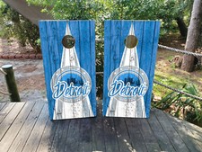 FADEPROOF Cornhole Board Wraps Laminated / Grungy Detroit Wood Grain