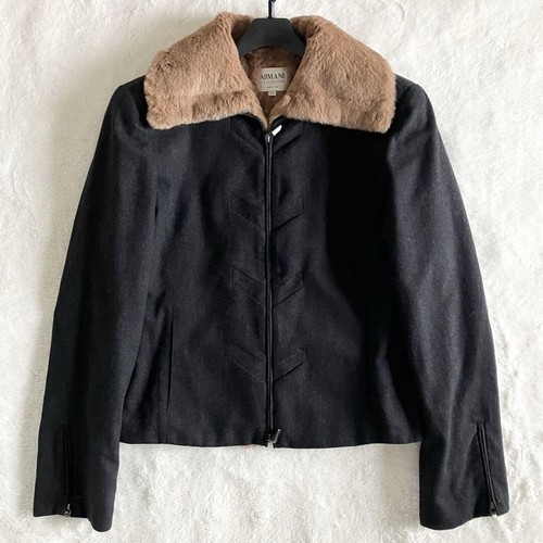 Armani Collezioni Wool Cashmere Calf Fur 2way Zip Blouson Size 40 Made in Italy - Picture 3 of 21