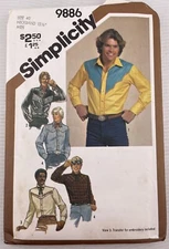 Vtg 1980 MENS WESTERN SHIRT Cowboy SIMPLICITY 9886 Scarf SZ 40 Neck 15.5”
