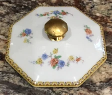 THEODORE HAVILAND FRANCE SUGAR BOWL OCTAGONAL LID ONLY YELLOW BROWN BAND 4 1/2”D