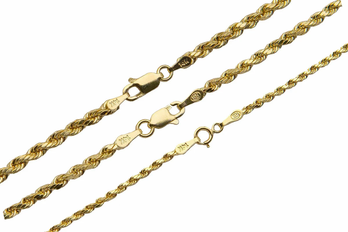 14k Yellow Gold 2mm 3mm Italy Rope Chain Twist Link Necklace 16