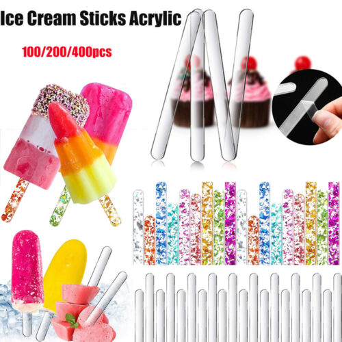 400PCS Reusable Ice Cream Sticks Acrylic Popsicle Jelly Candy Craft Party Sticks - Picture 1 of 13