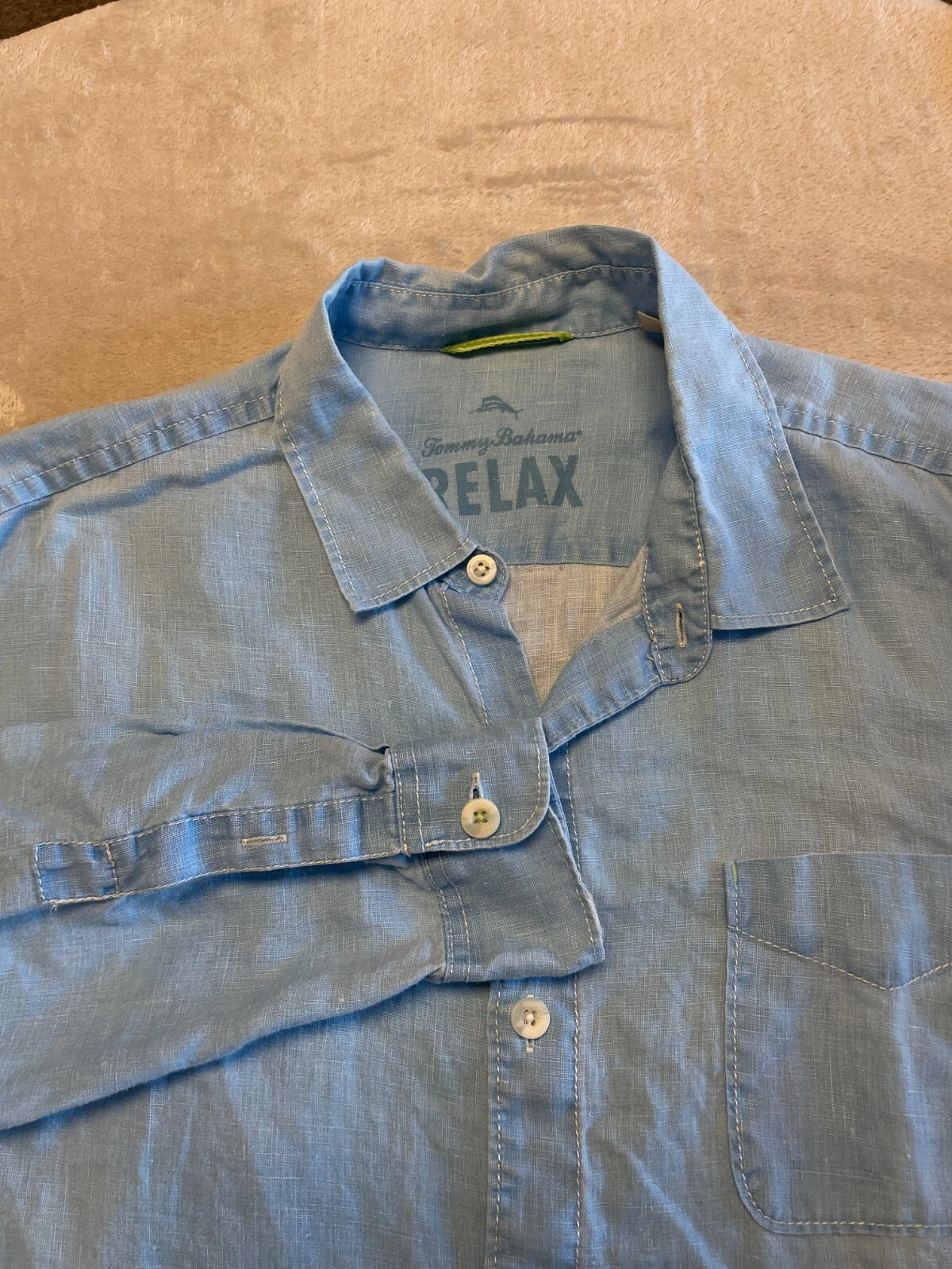 TOMMY BAHAMAS Relax Men's XL Blue Linen Long Sleeve Button Up Shirt
