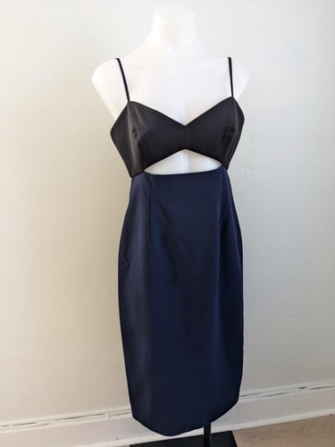 Jill Stuart Sz 6 Cut Out Sheath Mini Dress Black Navy Combo Back Slit Sleeveless - Picture 6 of 15