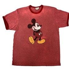 Vtg 80 90's Walt Disney Heather Red Retro MICKEY MOUSE 50/50 RINGER T Shirt L