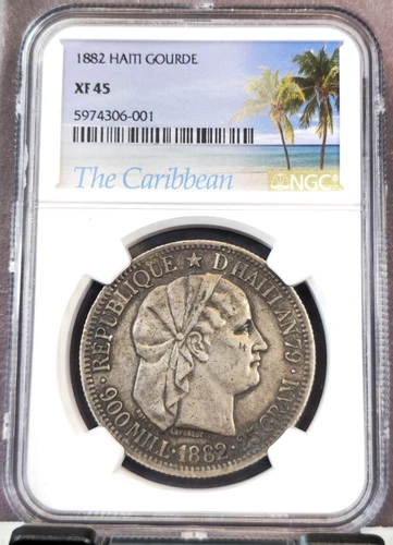 1882 HAITI SILVER 1 GOURDE HAITIAN WOMAN NGC XF 45 SCARCE HIGH GRADE