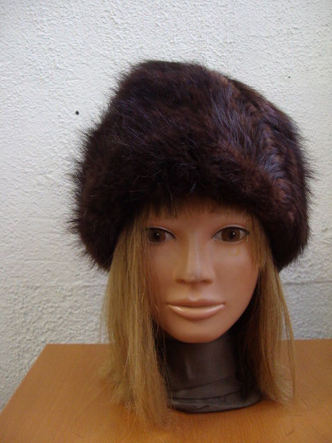 MINT BLACK MUSKRAT FUR & BROWN FAUX FUR HAT CAP WOMEN WOMAN SIZE 22\