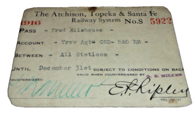1916 SANTA FE RAILWAY ATSF EMPLOYEE PASS #5922 | eBay