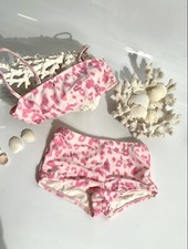 Kate Mack 2 Piece Bathing Suit Pink Leopard w Sequins Size 8 Orig 65