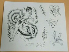 Vintage RARE -1978 Picture Machine Tattoo Flash Sheet 290 Samurai Road Runner
