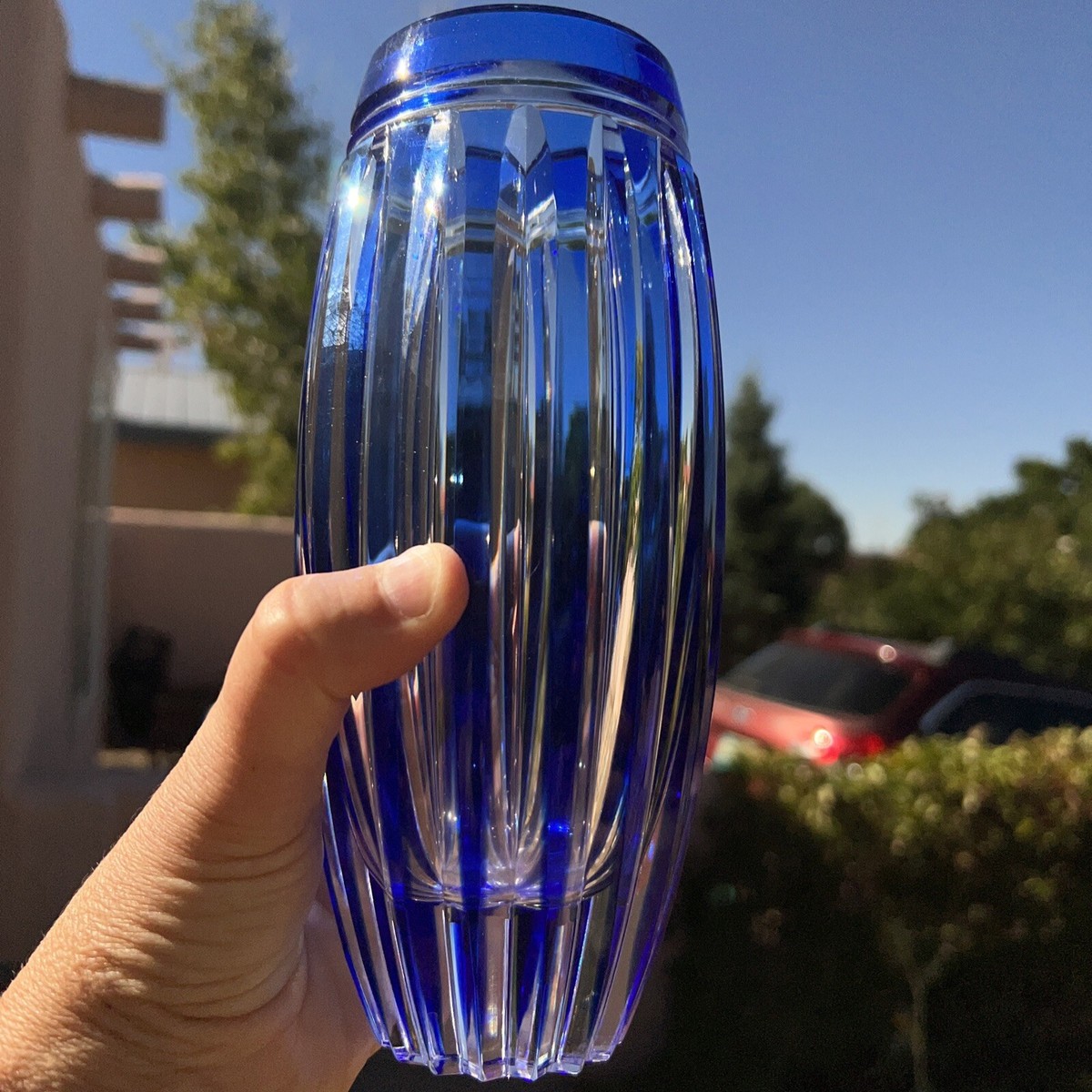 HOYA Crystal With Blue Columns Vase | eBay