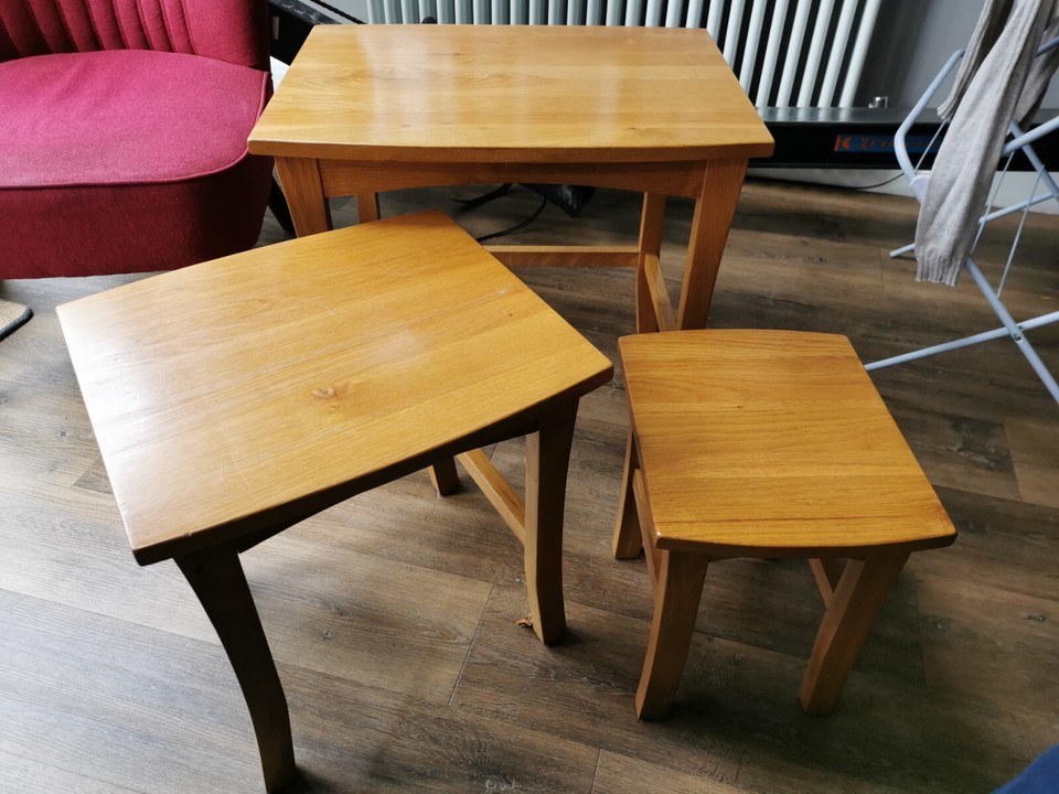Solid Oak Nest Of 3 Coffee Tables Wooden Side End Table Nesting Set eBay