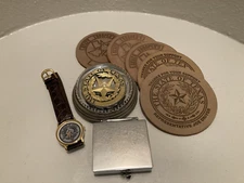 STATE OF TEXAS PAPER WEIGHT/WATCH/CLOCK & COASTERS please see discription-Lot M7