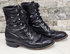 Vintage Justin Boots Womens 5.5 B Black Leather Lacer Kiltie Lace Up 80s 90s USA