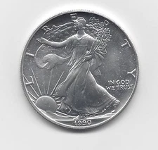 1990 - 1 oz American Silver Eagle Coin - One Troy oz .999 Bullion