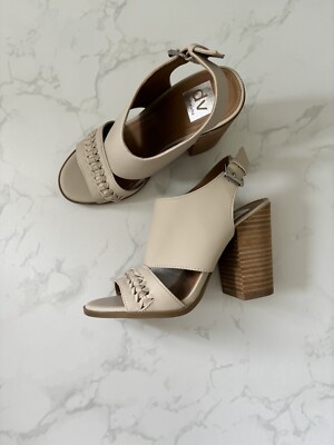 DV Dolce Vita NWOB Bingo Cream Leather Braided Buckle Block Heels Size 7.5