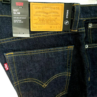 LEVI'S 511 Slim Indigo Jeans CORDURA STRONG Fabric Premium Big E Mens 36/34 NEW*