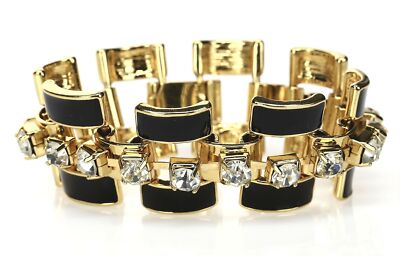 ABS by Allen Schwartz Jewelry Enamel and Sparkle Link Bracelet - Gold-Black