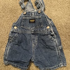 OSHKOSH B'Gosh Toddler Blue Denim Shortalls Overalls Size M 3-6 Mths