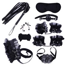 9Pcs Adult Sex Lace BDSM Bondage Set Kit Hand Cuffs Foot Cuff Whip Rope SM Toys