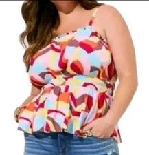 Torrid Babydol Peplum Top Square Neck Gauzy Balance Lines Geometric Woman 2X Nwt