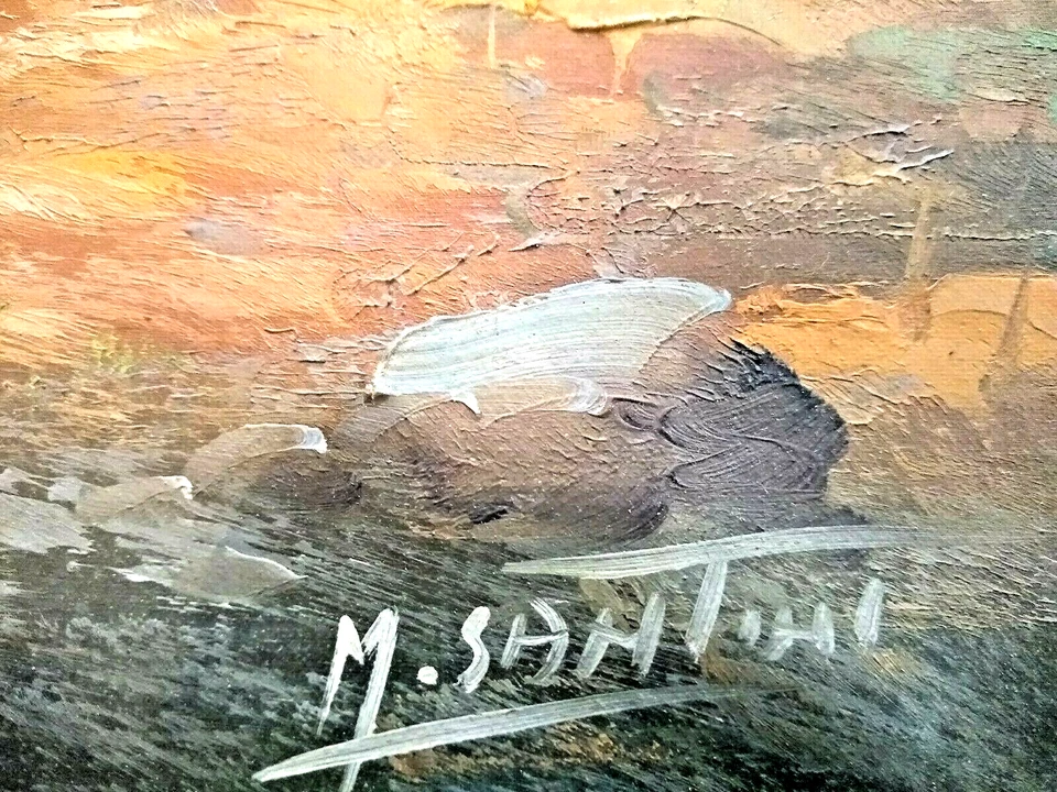 M Santini Original Pintura al Óleo Colores Cálidos Firmado Enmarcado Foto 3 de 4