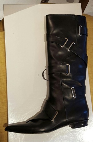 CASADEI BLACK LEATHER BOOTS BELTED WITH GROMMETS