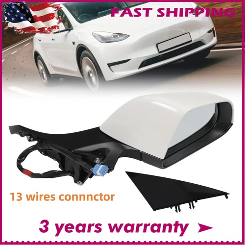 For Tesla Model 3 White Right Passenger Side Mirror Heated Power Fold 2017-2023