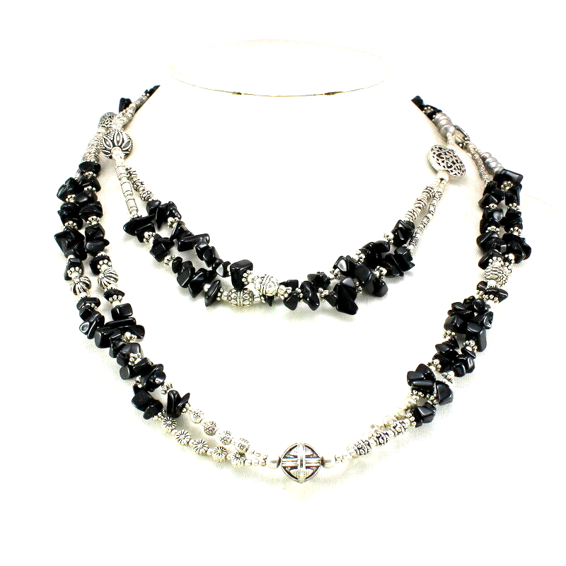 Handmade Black Onyx Beaded Necklace - Natural Gemstone Fashion Jewelry-image