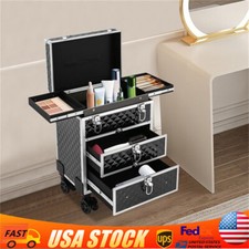Professional Makeup Case Rolling Cosmetology Case With Sliding Drawers Black USA