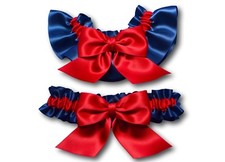 Navy Blue and Red Garters - handmade satin wedding garters - bridal - prom