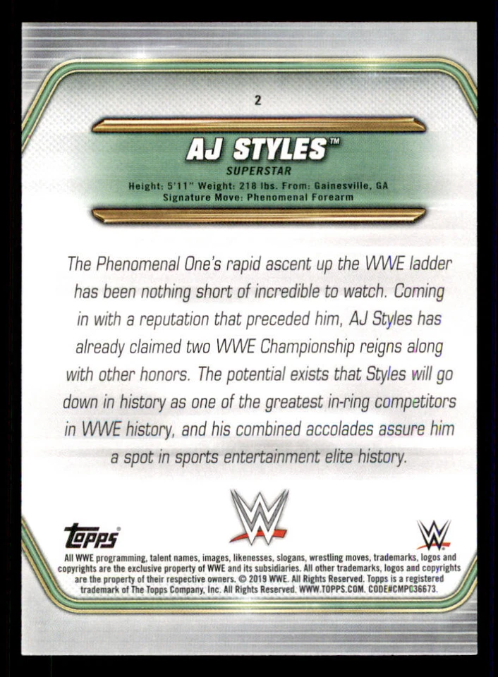 2019 Topps WWE Money in the Bank Bronze #2 AJ Styles - Image 2 of 2