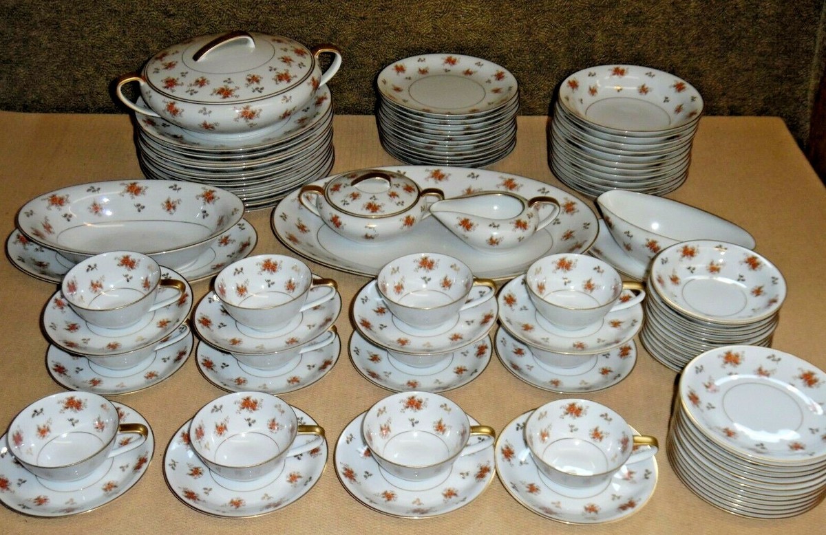 Noritake China Japan Porcelain Dinner Set 5241 Rust & Brown