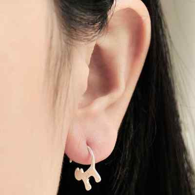 Super Adorable Silver Monkey Cat Hook Dangle Earrings