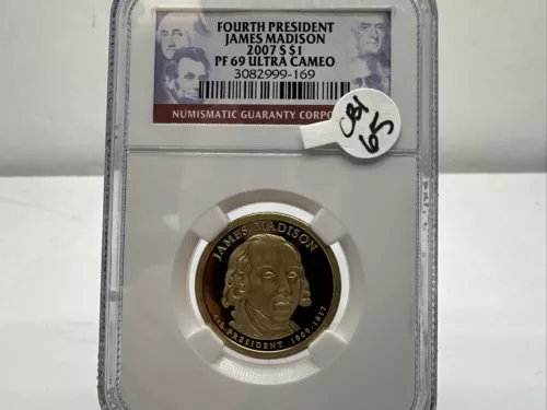 2007 S NGC PF 69 UC James Madison 4th President Presidential Dollar Coin CB1-65