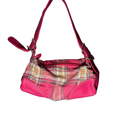 Vintage Fossil Pink Plaid Leather Shoulder Purse